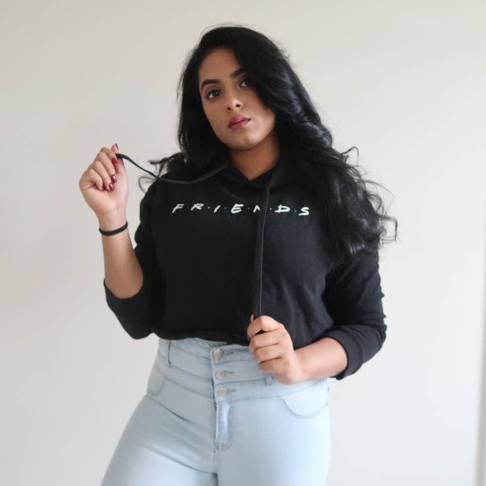 Black FRIENDS Cropped Hoodie